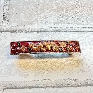 Cloisonne Red and florql rose gold colored Barrette